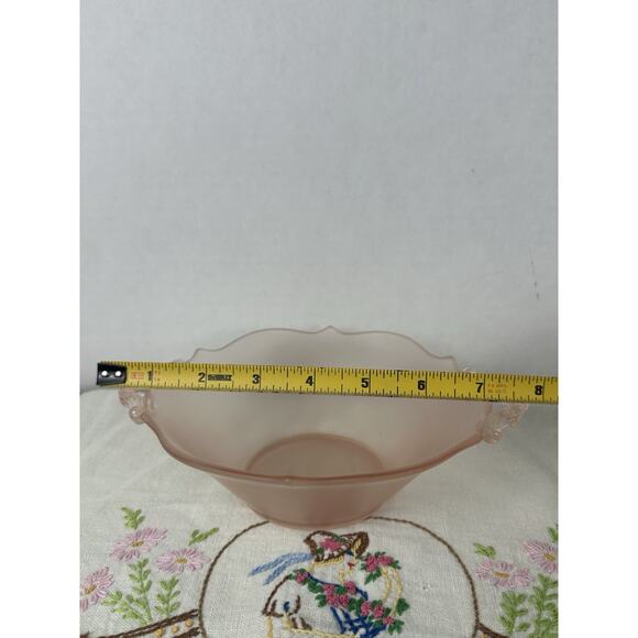 Vintage Lancaster Depression Glass Frosted Pink Double Handle Small Bowl Elegant - Picture 4 of 5